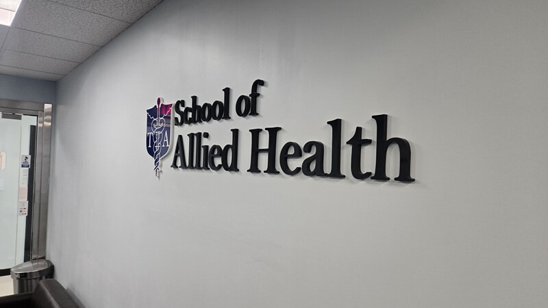 An image of the interior lettering for the School of Allied Health.